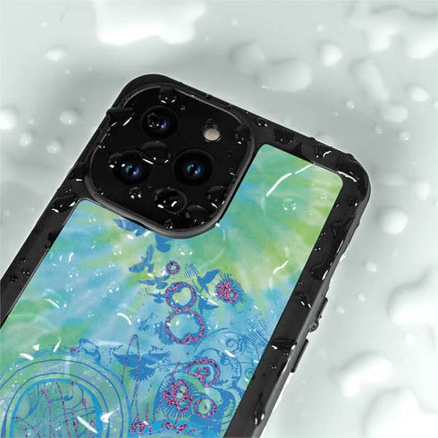 Liquid Blue Tie Dye Peace Heart iPhone 15 Pro Waterproof Case
